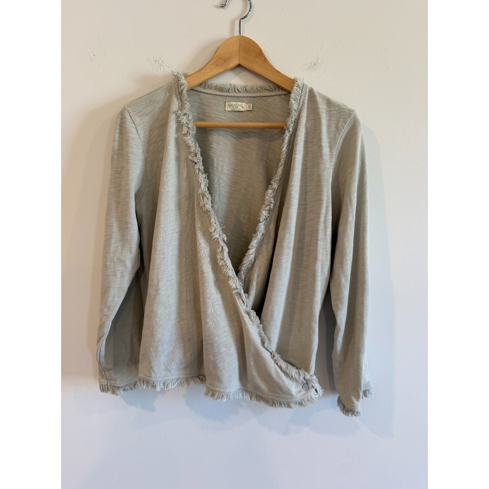Spartina 449 Clara Convertible Cardigan Size Medium M Beige Fringe Trim Wrap